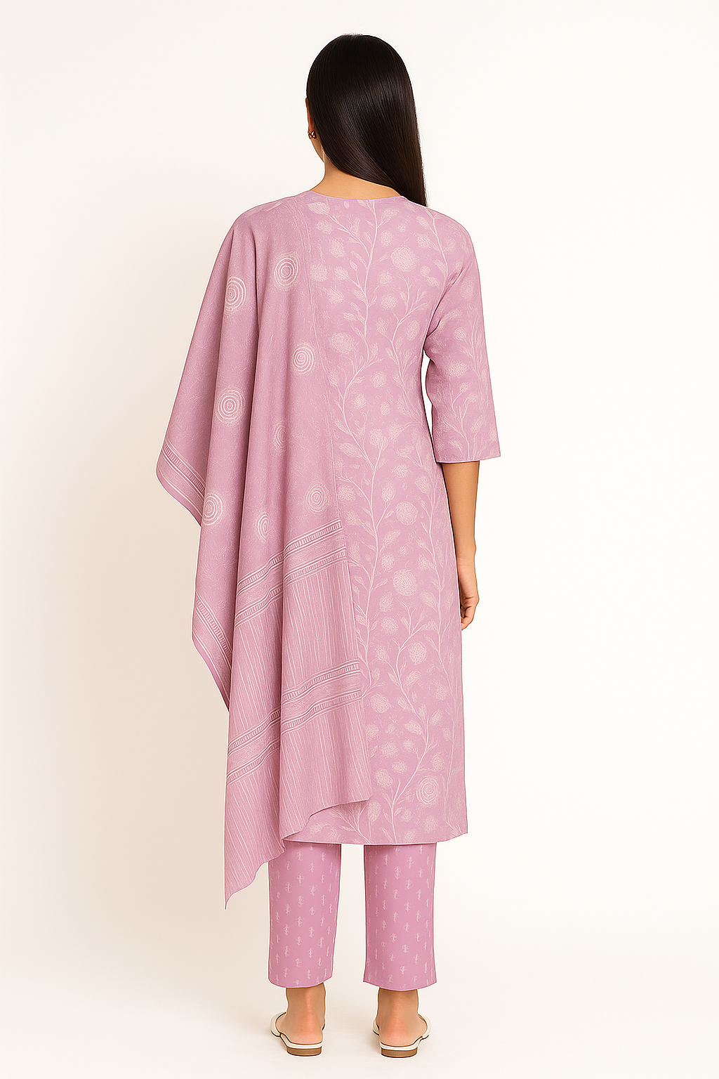 Women's Lavender Pink Pure Cotton Kurta Set | Printed Kurti with Salwar & Dupatta | Casual & Daily Wear Ethnic Suit