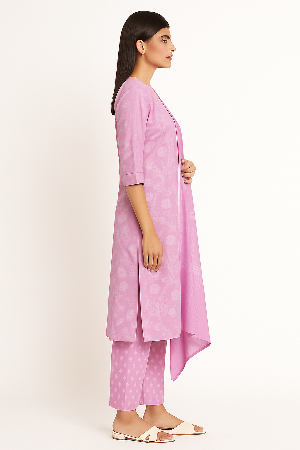 Women's Lavender Pink Pure Cotton Kurta Set | Printed Kurti with Salwar & Dupatta | Casual & Daily Wear Ethnic Suit