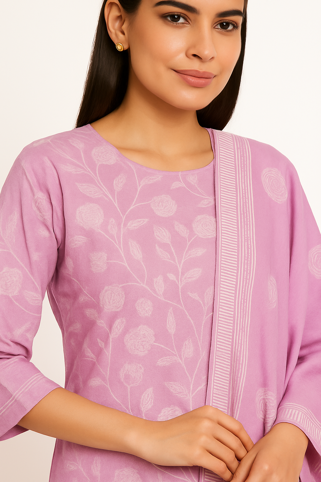 Women's Lavender Pink Pure Cotton Kurta Set | Printed Kurti with Salwar & Dupatta | Casual & Daily Wear Ethnic Suit