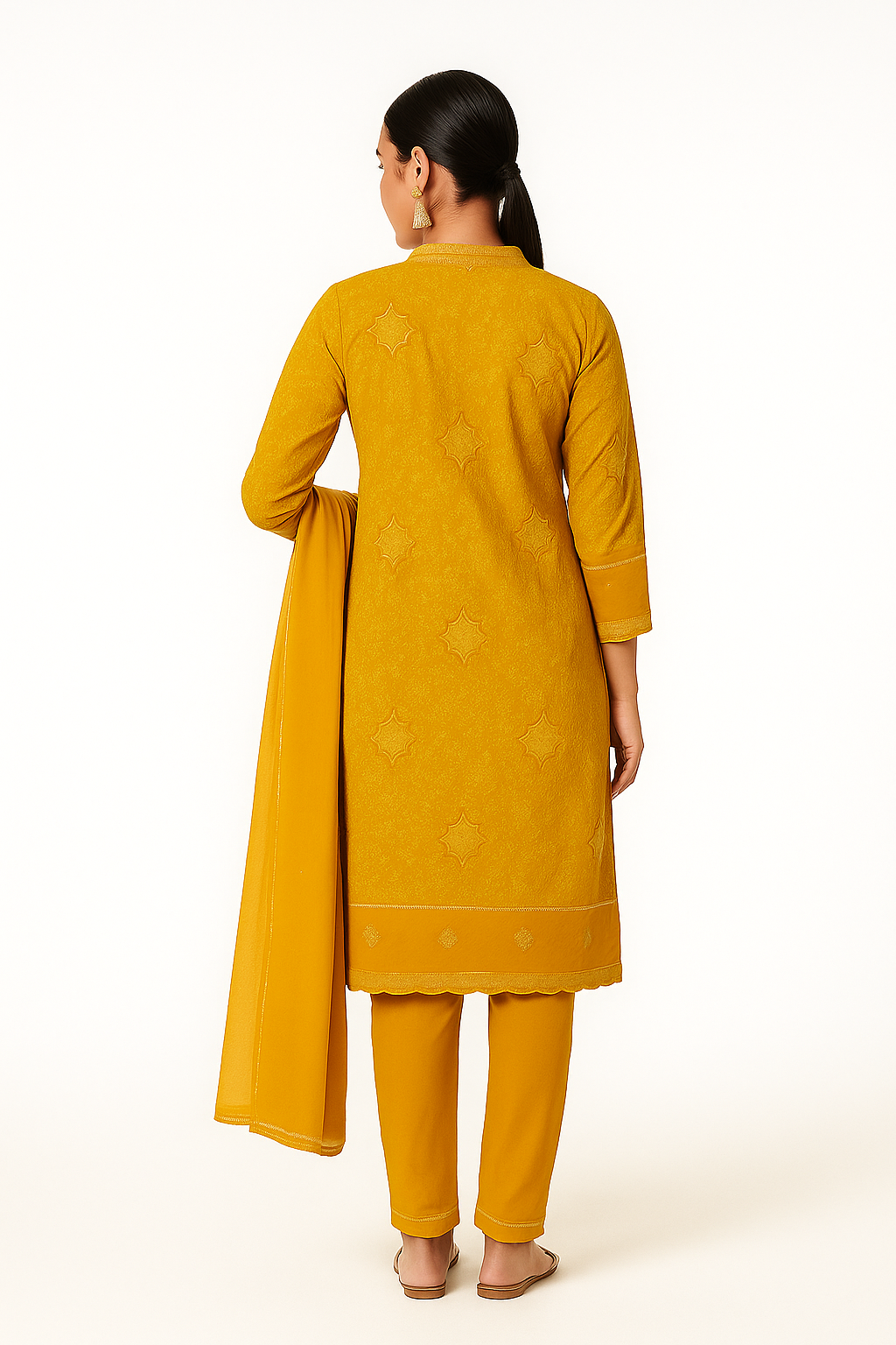 Women's Orange & Gold Embroidered Cotton Kurta Set with Dupatta – Festive & Party Wear