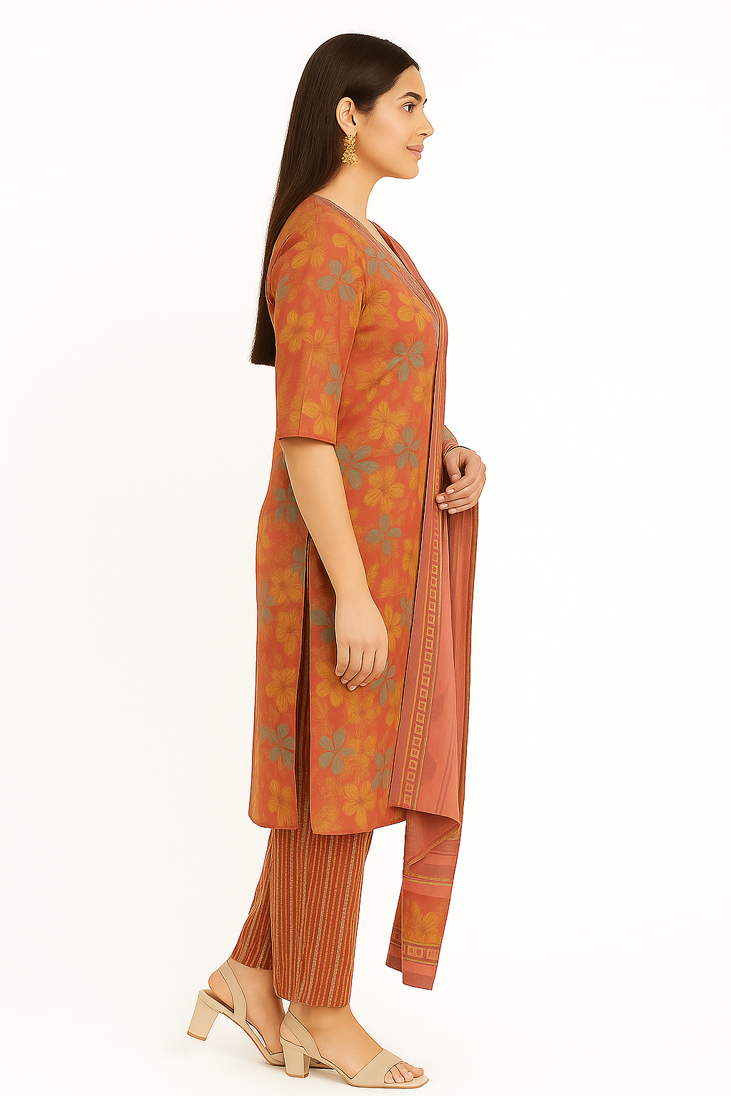 Women's Elegant Black Floral Printed Kurta Set (SKD) with Dupatta | Ethnic Party & Festive Wear