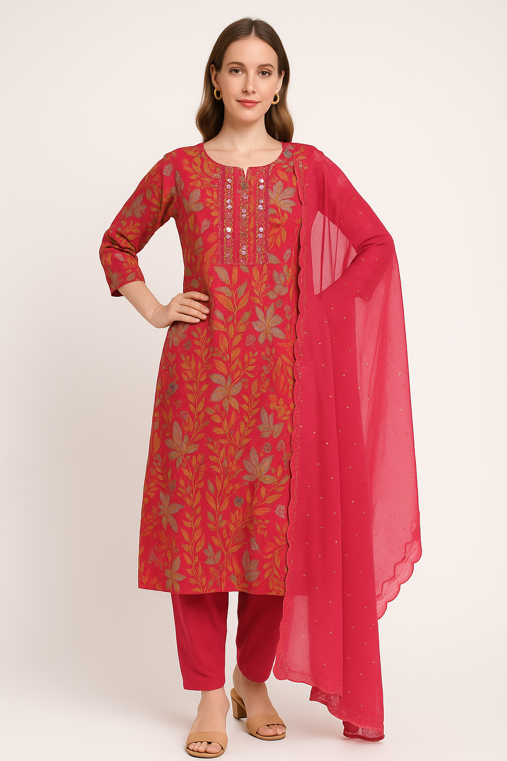 Women's Elegant Black Floral Printed Kurta Set (SKD) with Dupatta | Ethnic Party & Festive Wear