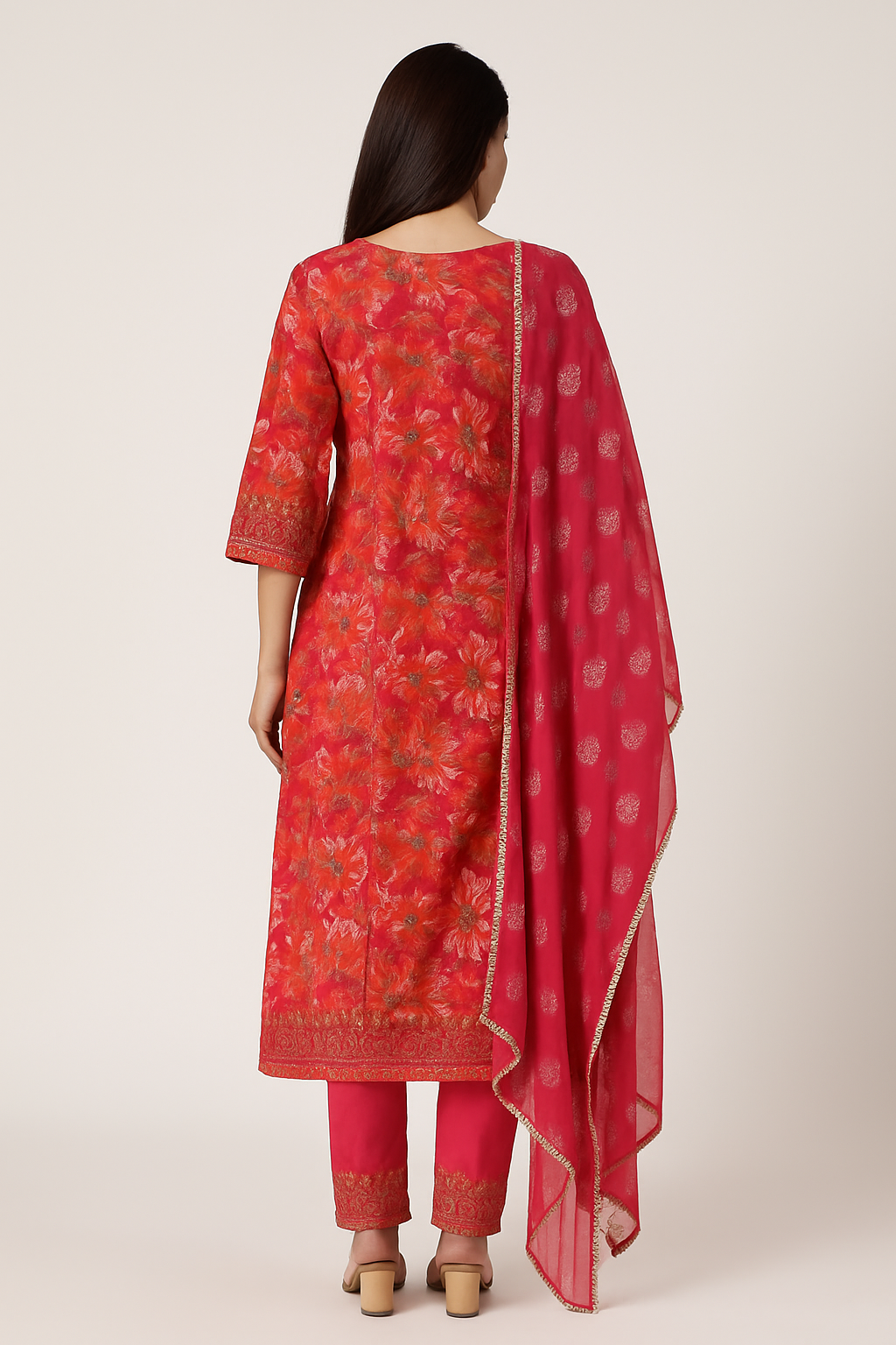 Women's Elegant Black Floral Printed Kurta Set (SKD) with Dupatta | Ethnic Party & Festive Wear