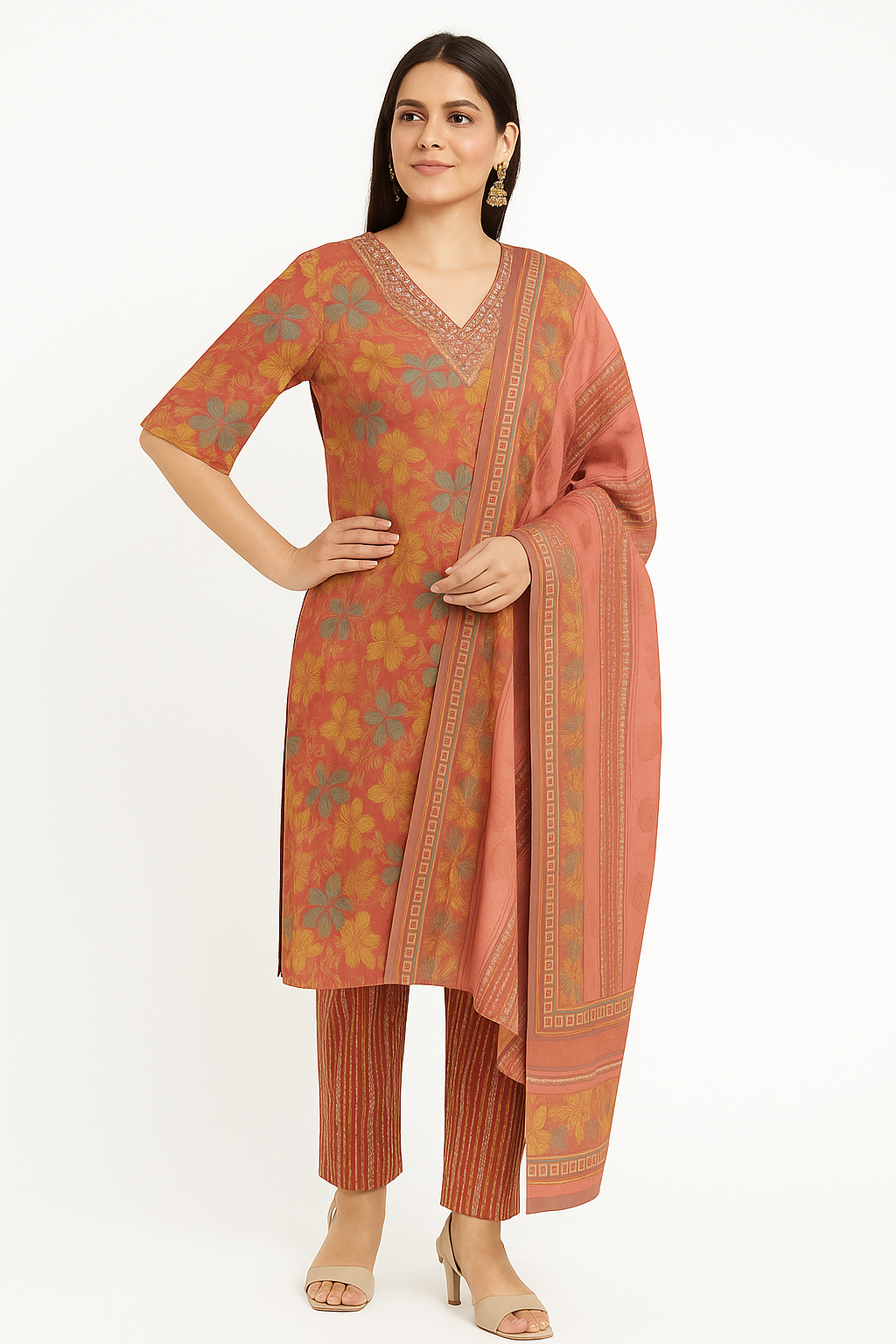 Women's Elegant Black Floral Printed Kurta Set (SKD) with Dupatta | Ethnic Party & Festive Wear