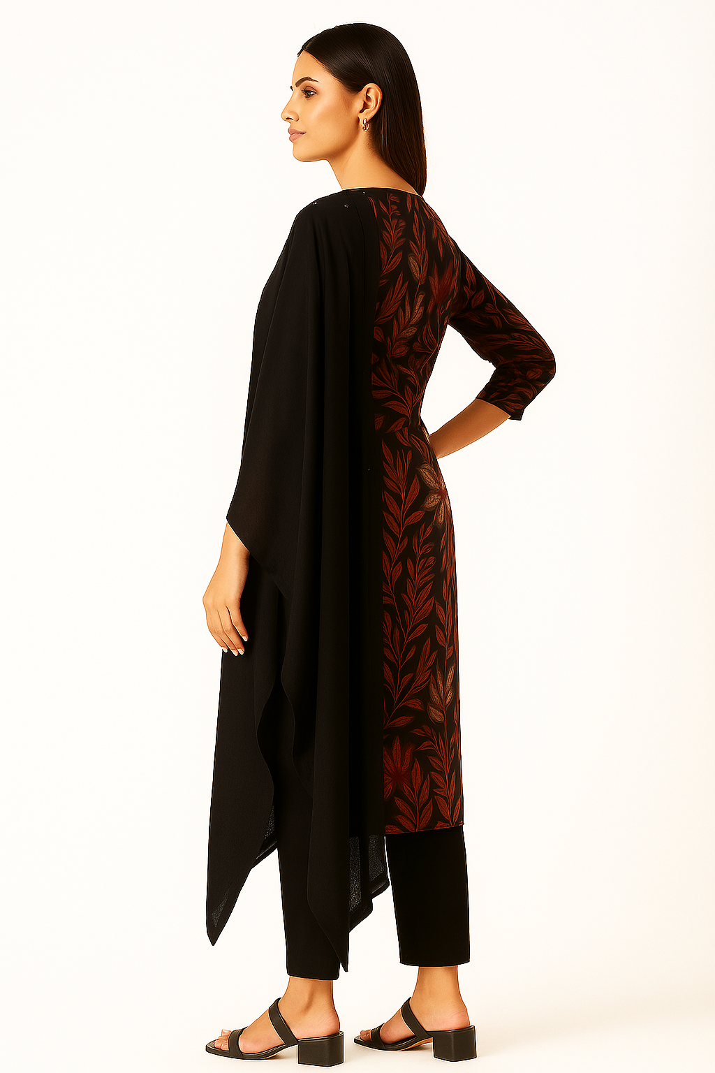 Women's Elegant Black Floral Printed Kurta Set (SKD) with Dupatta | Ethnic Party & Festive Wear