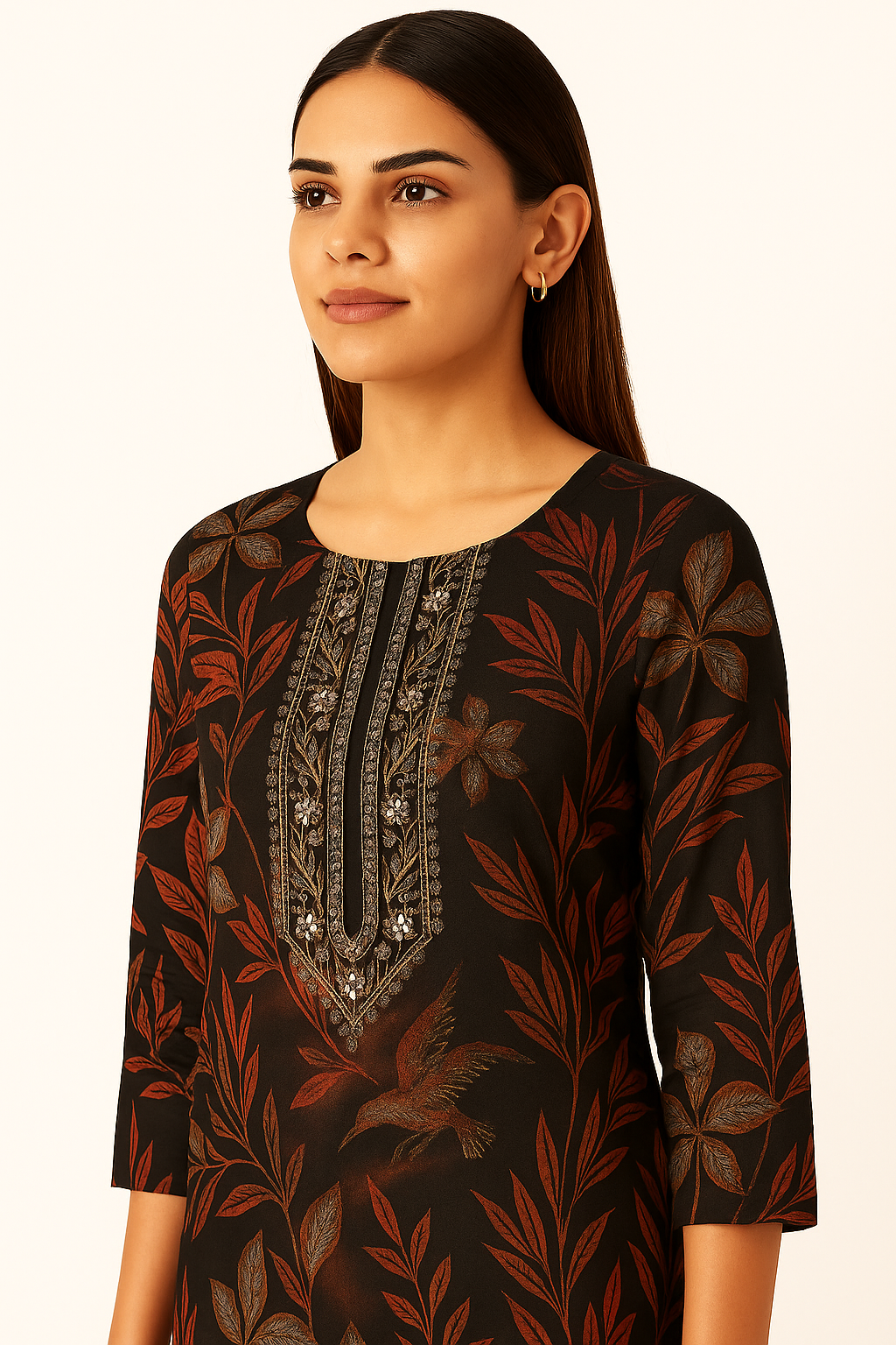 Women's Elegant Black Floral Printed Kurta Set (SKD) with Dupatta | Ethnic Party & Festive Wear