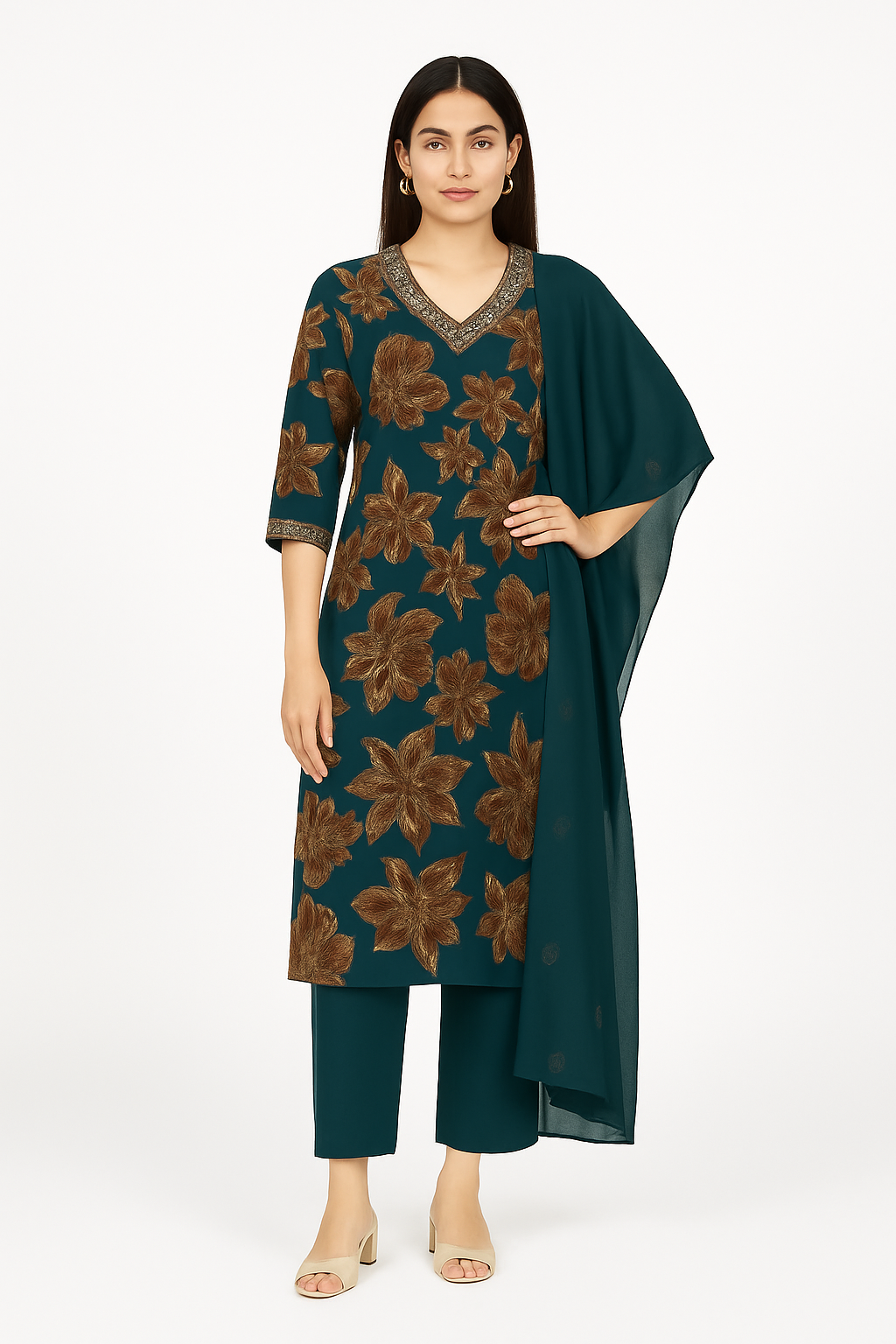Women's Elegant Black Floral Printed Kurta Set (SKD) with Dupatta | Ethnic Party & Festive Wear