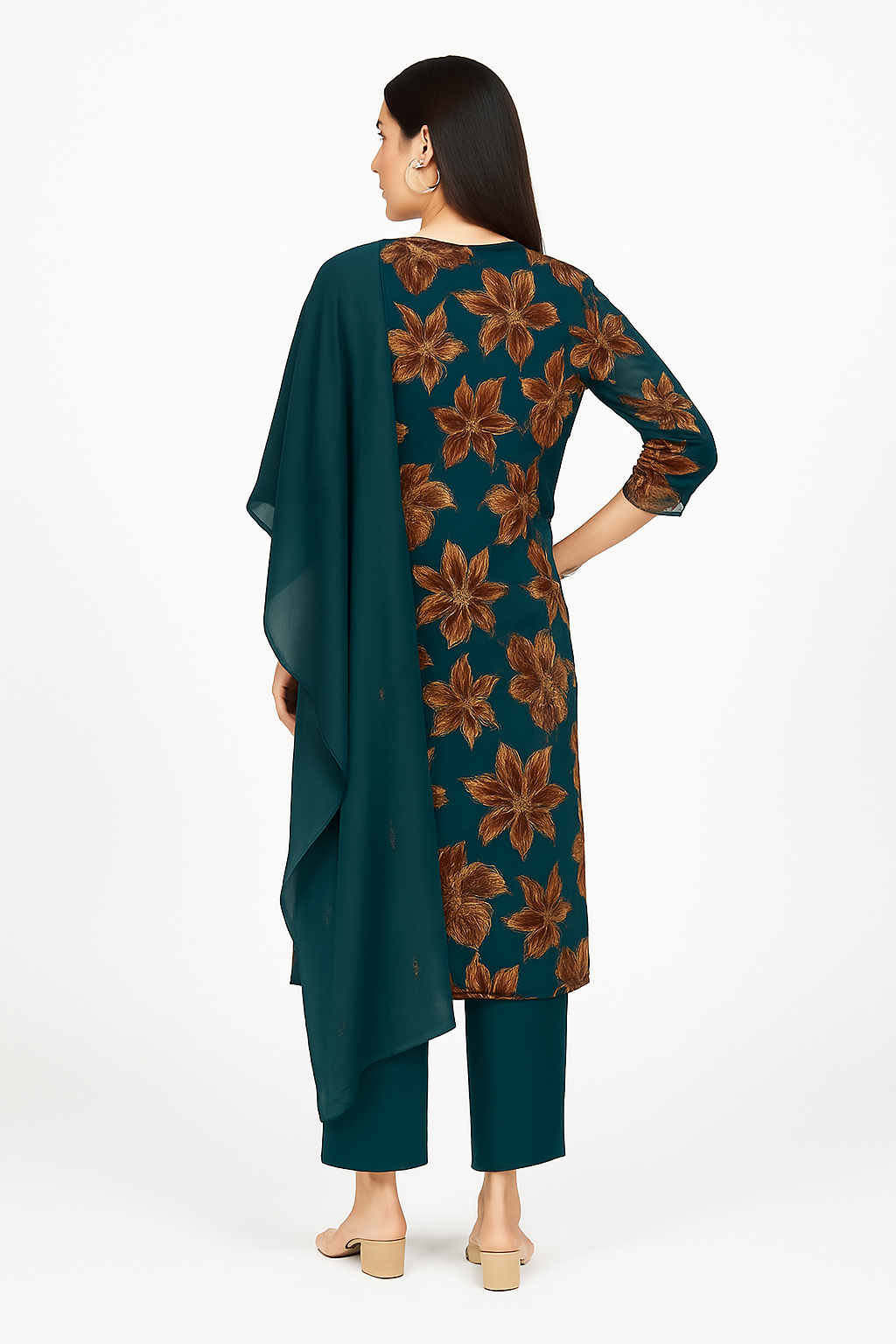 Women's Elegant Black Floral Printed Kurta Set (SKD) with Dupatta | Ethnic Party & Festive Wear